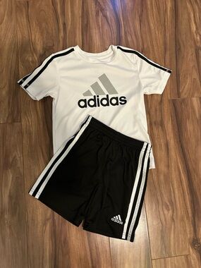 adidas Black Athletic Short set with White Tag Detail